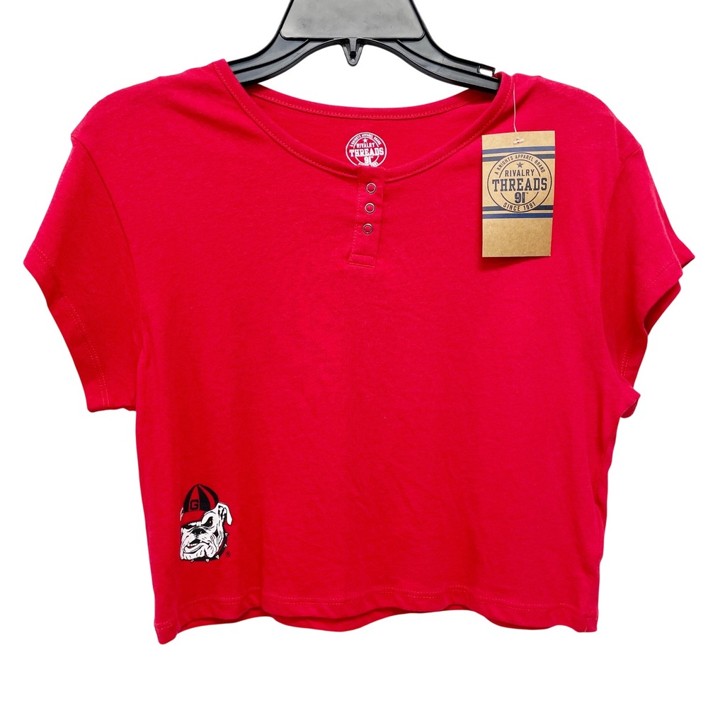 Rivalry Threads Women's Red Georgia Bulldogs Henley Crop Top Size Large